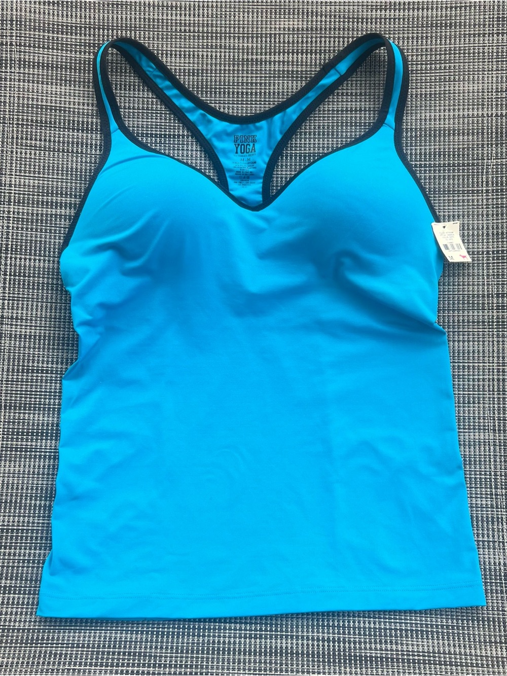 Victoria's Secret PINK Yoga Push-Up Cami Tank Top Blue Black Racerback Medium - Picture 3 of 7